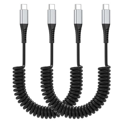 Coiled USB C to USB C Cable, 2 Pack Retractable USB Type C Charging Cable 60W by PEAKLIFT