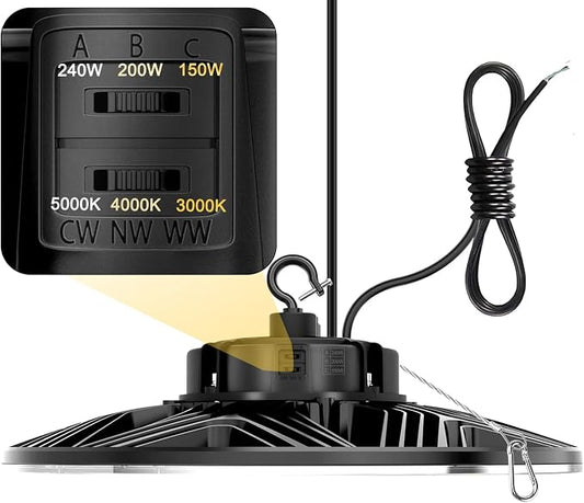 UFO LED High Bay Light, 240W/200W/150W Adjustable, UL & DLC Listed by ORRGENA