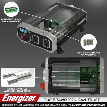 Energizer 1100 Watts Power Inverter Modified Sine Wave Car Inverter, 12V to 110 - Image 4