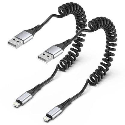 Coiled Lightning Cable, 2 Pack Retractable iPhone Charger Cord by PEAKLIFT