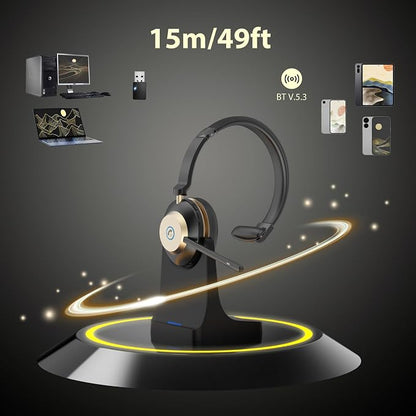 V5.3 Wireless Headset with Mic for Work, 45Hrs Computer Headset with Microphone - Image 4