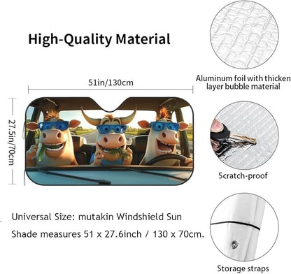 Funny Cow Car Sun Shade Windshield Sunshade Foldable Front Window Shield Cover - Image 2