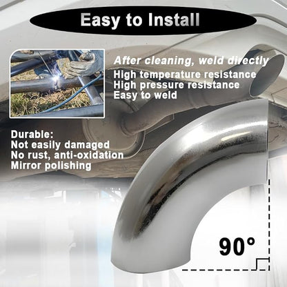 OD 1.25 Inch 90 Degree Stainless Steel Bend Tube Exhaust Elbow Pipe - Image 3