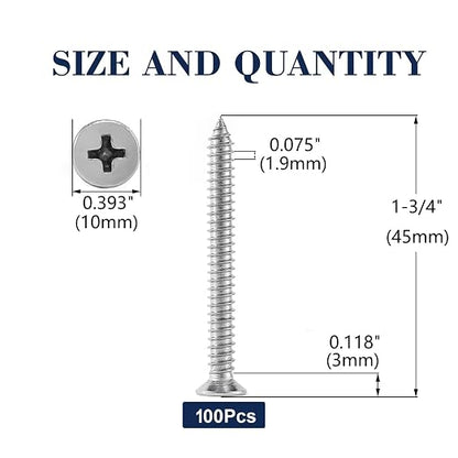 #12 x 1-3/4" Wood Screw 100Pcs 18-8 Stainless Steel Screws Flat Head Phillips - Image 2