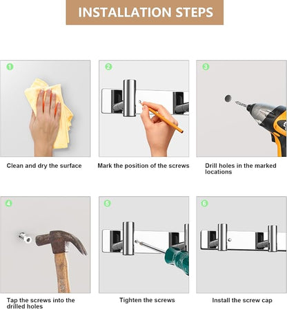 Wall Mounted Coat Rack-4 Hooks, Heavy Duty Stainless Steel Hook Rail - Image 7