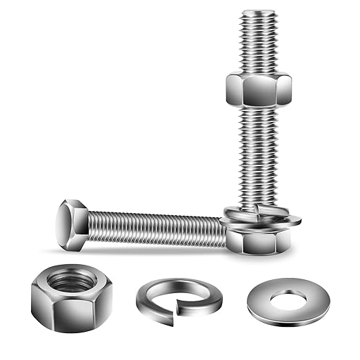 1/4-20 x 4" Hex Head Screw Bolt, Flat & Lock Washers, Fully Threaded, by SG TZH by SGTZH