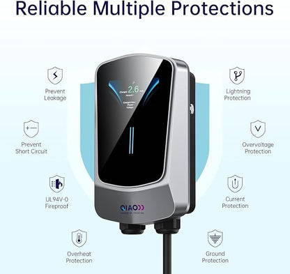 QIAO Level 2 EV Charger, Wi-Fi Bluetooth APP Enabled EVSE, 4.3in Display - Image 8