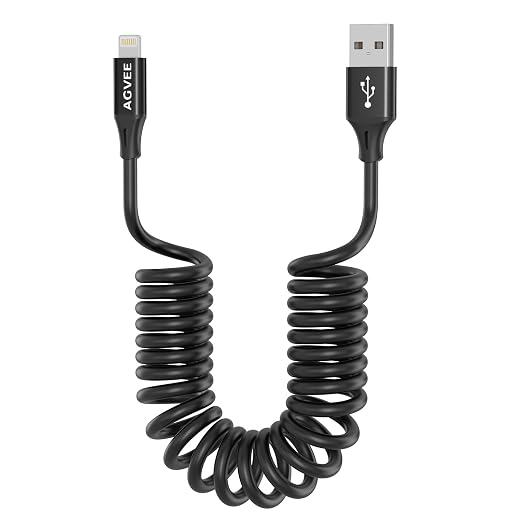 AGVEE 5ft Coiled Short USB to Lightning Charging Cable 3A Fast Charger Cord in by AGVEE