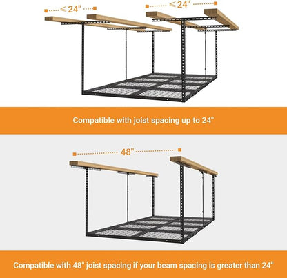 4ftx8ft Overhead Garage Storage Rack, Heavy-Duty Metal Garage Ceiling Storage - Image 7