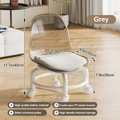 Low Rolling Stool with Wheels, Mini Rolling Garage Stool with Back Support - Image 2