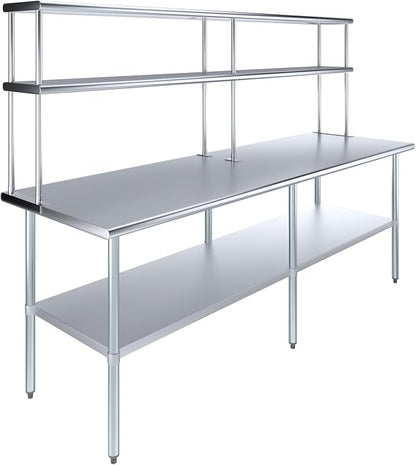 Amgood Stainless Steel Work Table Double Tier Overshelf | Metal Kitchen Prep - Image 2