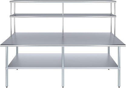 Amgood Stainless Steel Work Table Double Tier Overshelf | Metal Kitchen Prep by AmGood