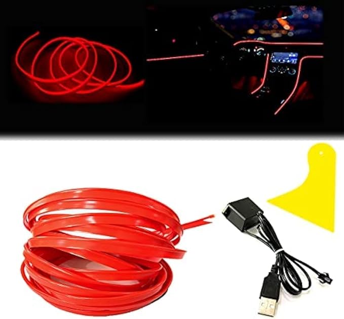 El Wire Red Interior Car LED Strip Lights, 2M Neon Wire USB 5V by Maxlaxer