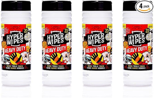 Hyper Wipes, 4 Pack Heavy Duty Hand & Tool Cleaning Wipes, Degreasing, All by JuniperCLEAN