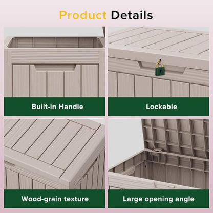 45 Gallon Lockable Resin Deck Box, Waterproof & UV-Resistant Outdoor Storage Box - Image 6
