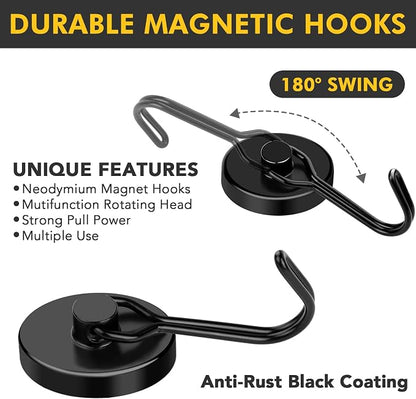 MIKEDE Black Strong Magnetic Hooks, 70LB+ Swivel Swing Magnetic Hooks Heavy Duty - Image 5
