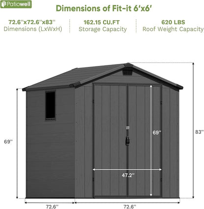 Patiowell 6 x 6 FT Plastic Outdoor Storage Shed - Image 7