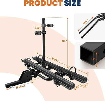 Aluminum 2 EBikes Rack Foldable 2'' Hitch Mounted Carrier Racks w/Ramps Over - Image 6
