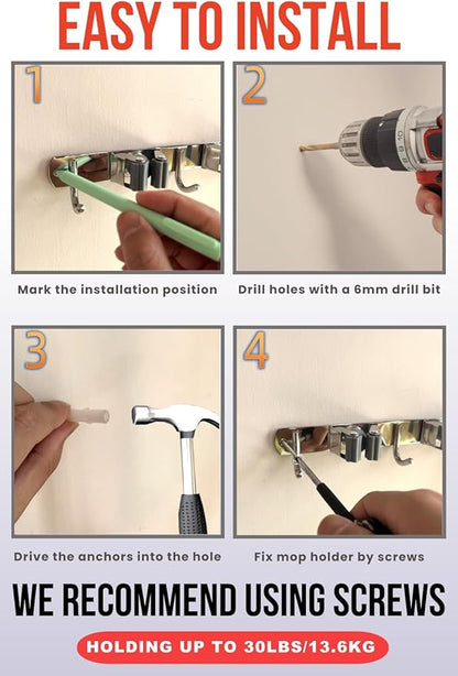 2 Pack Mop and Broom Holder Wall Mount, Upgraded Broom Hanger Wall Mount - Image 5