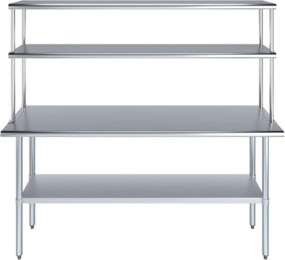 Amgood Stainless Steel Work Table Double Tier Overshelf | Metal Kitchen Prep - Image 2