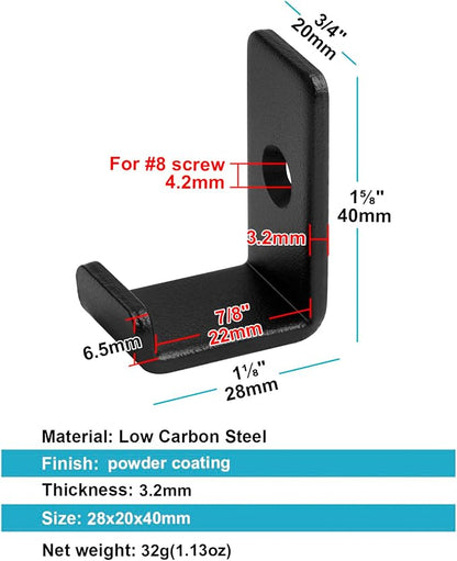 10 Pack 1-5/8" Mini Black Steel Utility J Hook, Wall Mount Garage Storage - Image 2