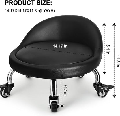 Rolling Stool with Backrest Low Height Rolling Stool with PU Leather, Roller - Image 3