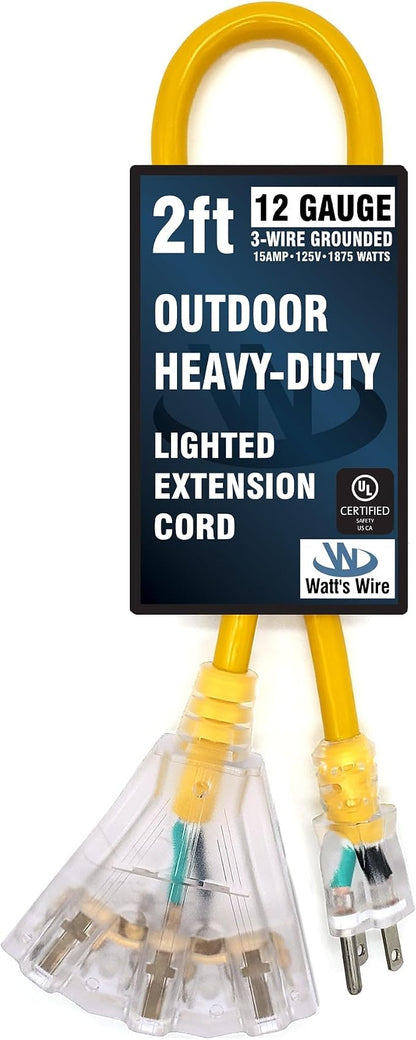 2 ft - 12 Gauge Heavy Duty Extension Cord - 3 Outlet Lighted SJTW - - Image 6