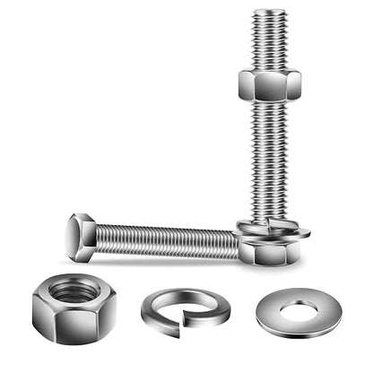 1/4-20 x 5" Hex Head Screw Bolt, Flat & Lock Washers, Fully Threaded, by SG TZH by SGTZH