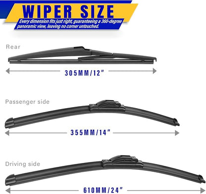 3 wipers Replacement for 2012-2019 Fiat 500, Windshield Wiper Blades Original - Image 2
