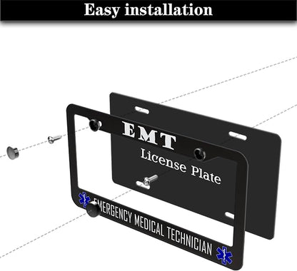 License Plate Bracket Black and White License Plate Frames EMT Emergency - Image 7
