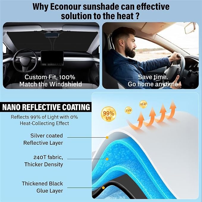 Econour Windshield Sun Shade for 2020-2025 Subaru Outback Wagon Custom Fit - Image 4