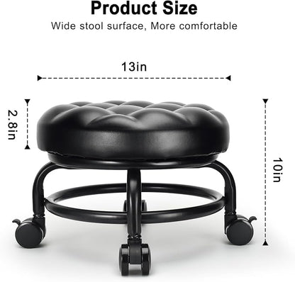 Low Height Rolling Stool Roller Stool PU Leather Comfortable Seat 360°Swivel - Image 2