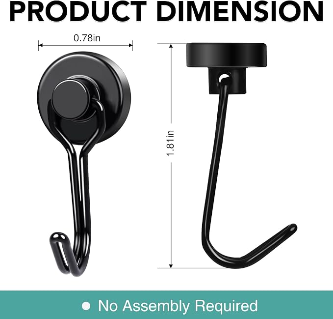 MIKEDE Magnetic Hooks, 40Lbs Heavy Duty Neodymium Magnet Hooks Black Magnets - Image 4