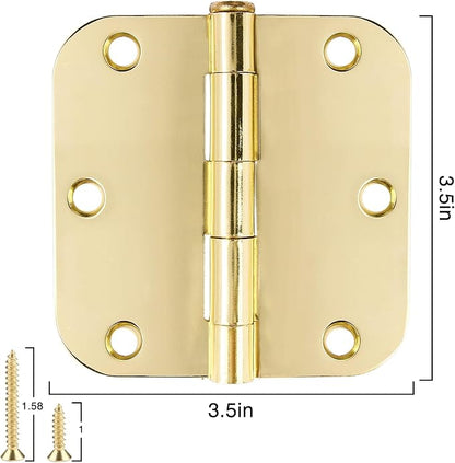 3 Pack Rounded Door Hinges 3-1/2" x 3.5 inch, 5/8 Radius, Polished Brass 3 ½ - Image 4