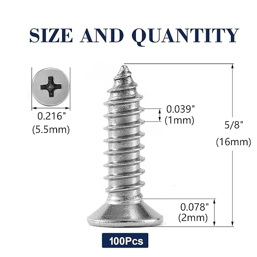 #4 x 5/8" Wood Screw 100Pcs 18-8 Stainless Steel Screws Flat Head Phillips Fast - Image 2