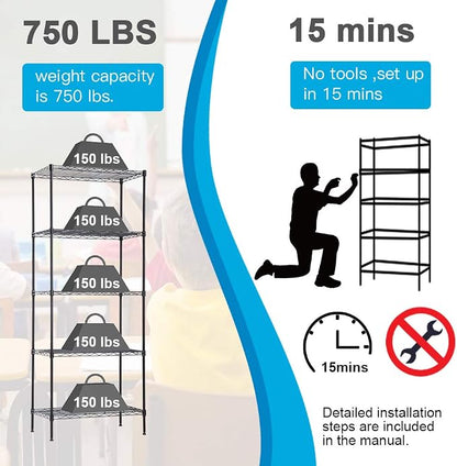 Wire Shelving Unit Metal Shelf Organizer Heavy Duty Wire Rack Storage Unit Rack - Image 5