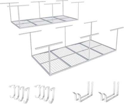 FLEXIMOUNTS 2-Piece Overhead Garage Storage Rack Set w/Hooks Adjustable Ceiling by FLEXIMOUNTS
