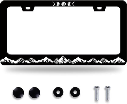 Moon Phase License Plate Frame Mountains Forest License Plate Stainless Steel by GORSNKYE