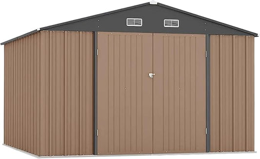 10X12FT Outdoor Metal Storage Shed, Lockable Weatherproof Garden Shed by BouPower