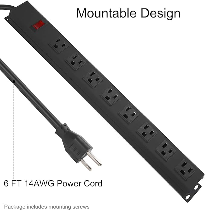 3Pack Metal 8 Outlet Mountable Power Strip, Wall Mount Outlet Heavy Duty - Image 4
