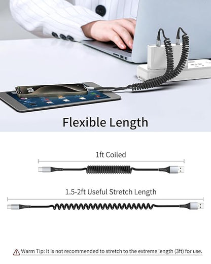 Coiled USB C Cable, 2 Pack USB Type C Coiled Cable - Image 5