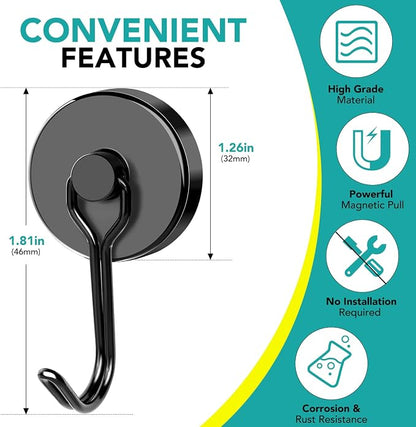 DIYMAG Black Magnetic Hooks, 110LBS Strong Magnetics Heavy Duty, Magnet Hook - Image 2