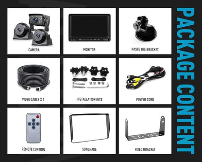 Fookoo HD 1080P 7" Wired Backup Camera System, 7-inch Quad Split Screen Monitor - Image 7