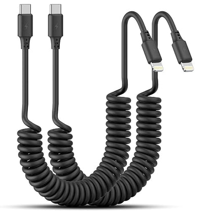 Coiled USB C to Lightning Cable 3FT, 2 Pack Short Car Charger Cord Fast by Unknown