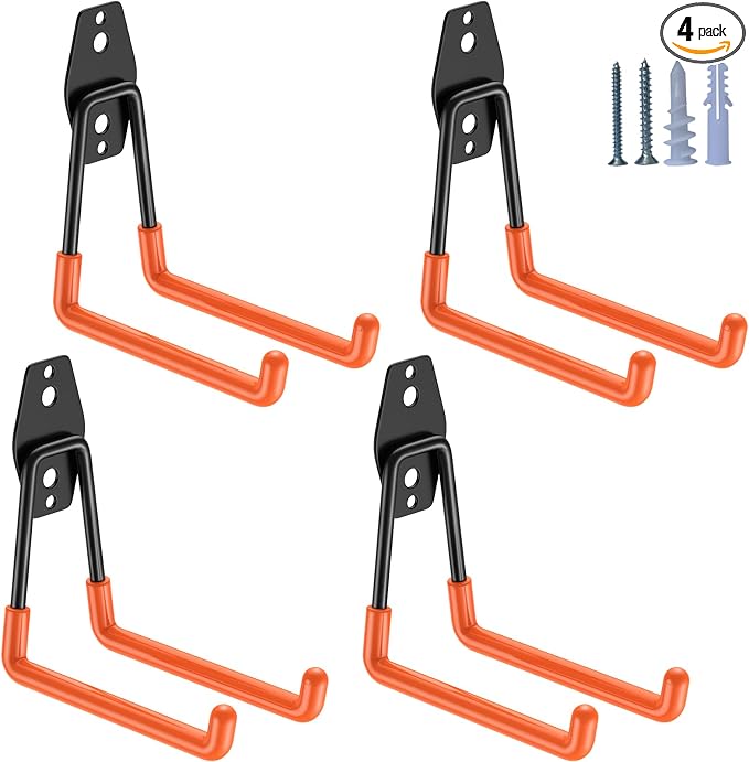 Heavy Duty Garage Hooks 4 Pack, 5.1 inch Medium U Shaped Hanger, Wall Mounted by HUPBIPY
