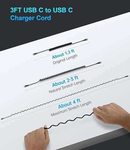 USB C to C Cable 100W 3FT for Car, Coiled USB C Cable Fast Charging for iPhone - Image 6