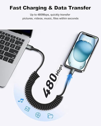 USB C Cable Coiled 6FT 2Pack, Braided USB A to Type C Charger Cable - Image 6