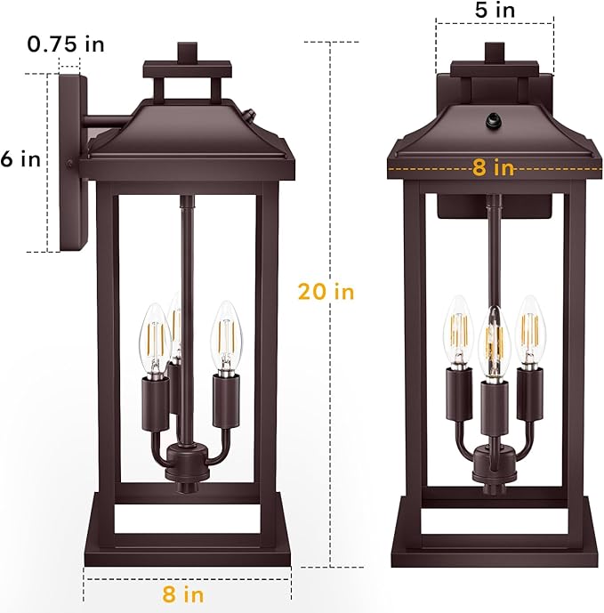 Oil Rubbed Bronze Dusk to Dawn Outside Lights 3-Light, Vintage Exterior Sconce - Image 4