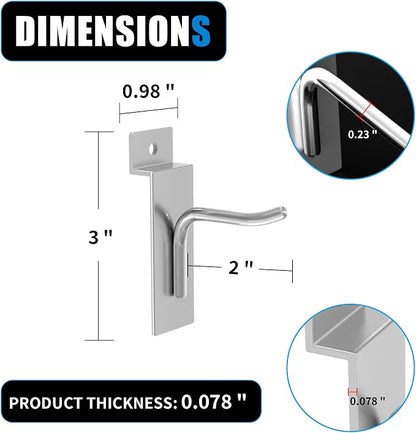 25 PK Silver 2 inch Wall Mounted Slatwall Hooks – Heavy-Duty Storage & - Image 3