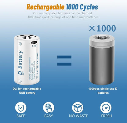 D Cell Batteries 4 Pack, Lithium D Batteries 5600mWh, Rechargeable D Batteries - Image 7